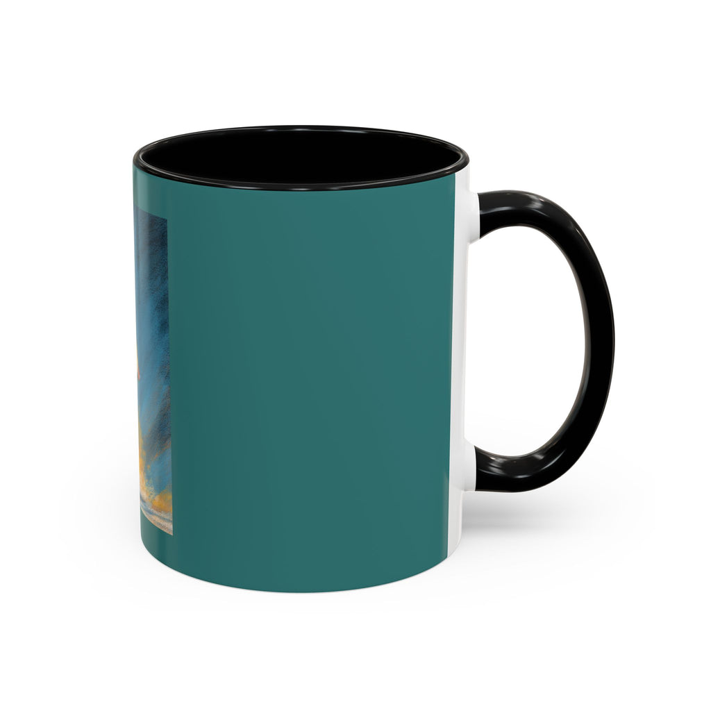 Surfing Art Coffee Mug — Teal Accent Ceramic Mug with Surfer Painting (11/15 oz)