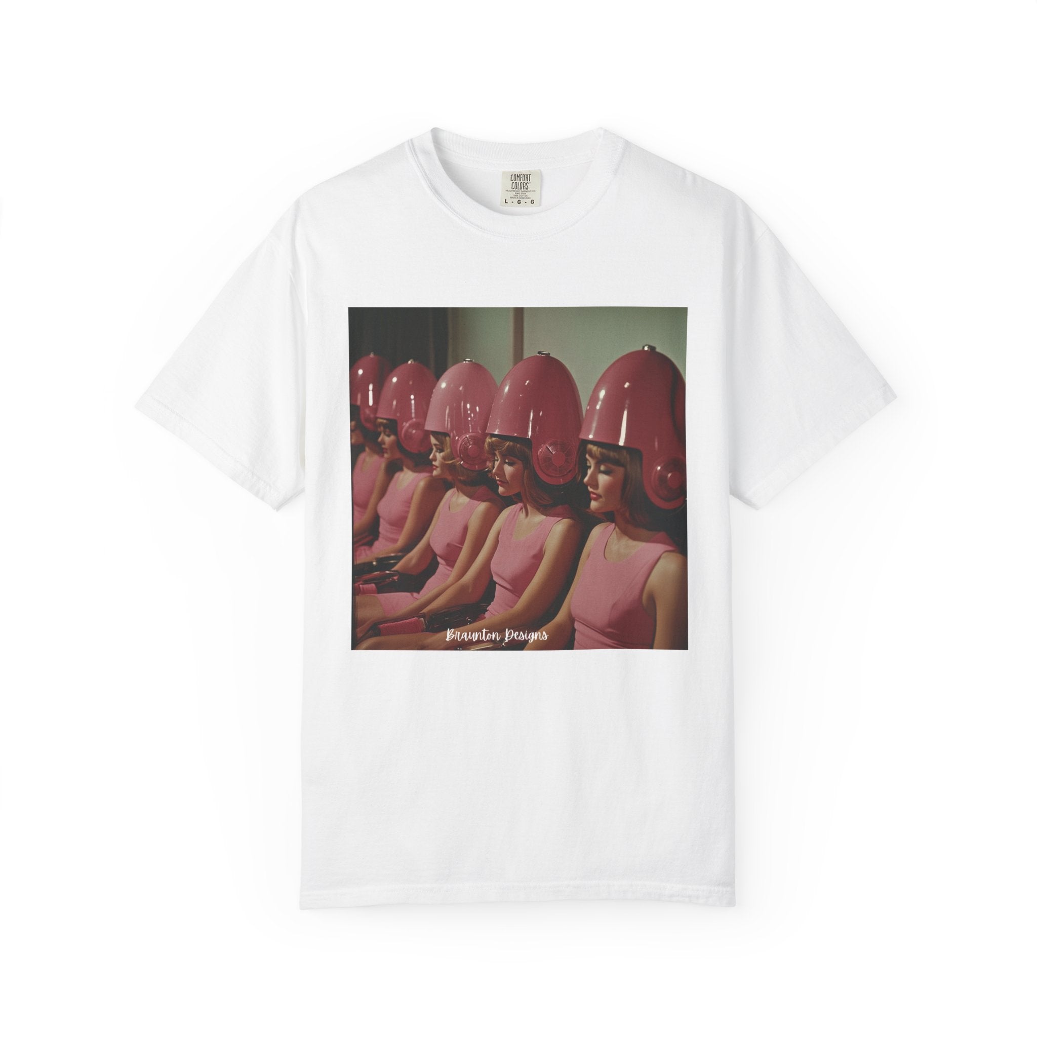 Retro Salon Photo T-Shirt — Vintage Pink Hair Dryer Print