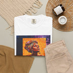 Afrocentric Portrait Art T-Shirt — Vibrant Woman in Headwrap Graphic Tee