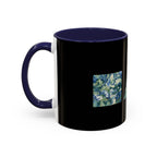 Geometric Floral Accent Coffee Mug — Blue Marble Circle Triangle Square