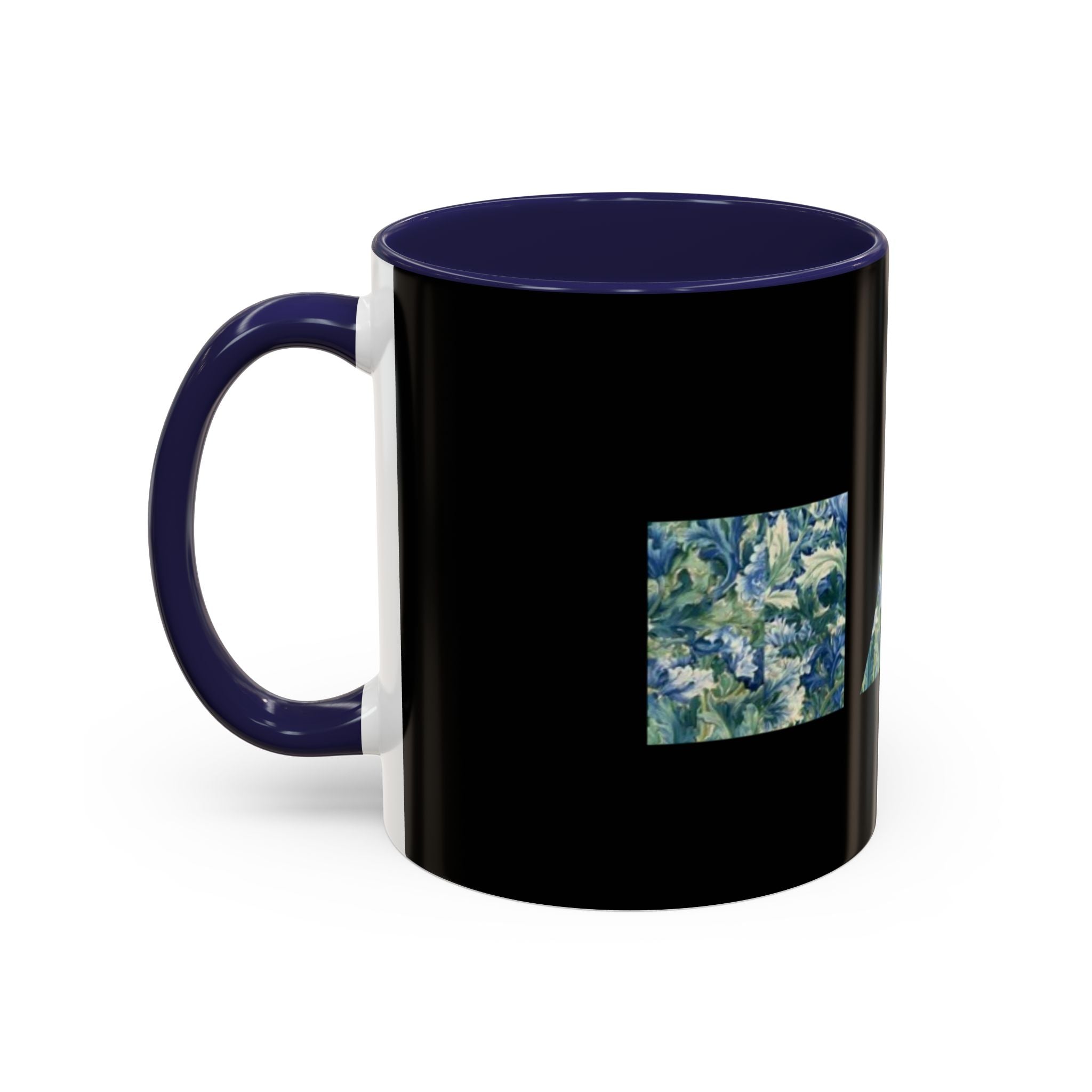 Geometric Floral Accent Coffee Mug — Blue Marble Circle Triangle Square