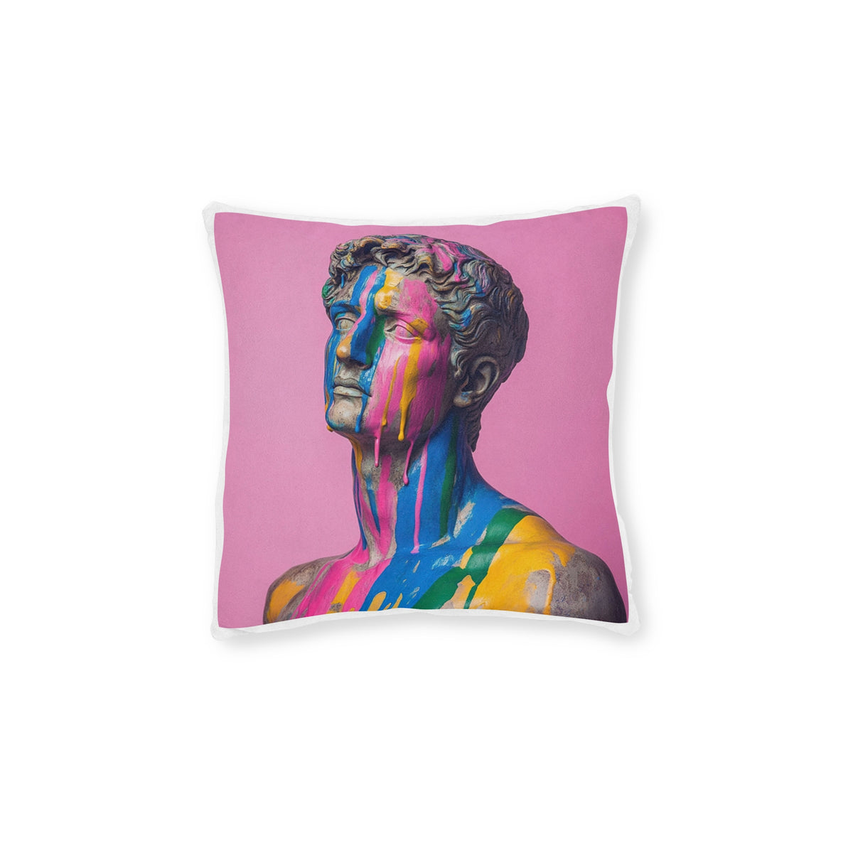 Abstract Double Exposure Silhouette Throw Pillow — Blue Coastal Art on Pink Back