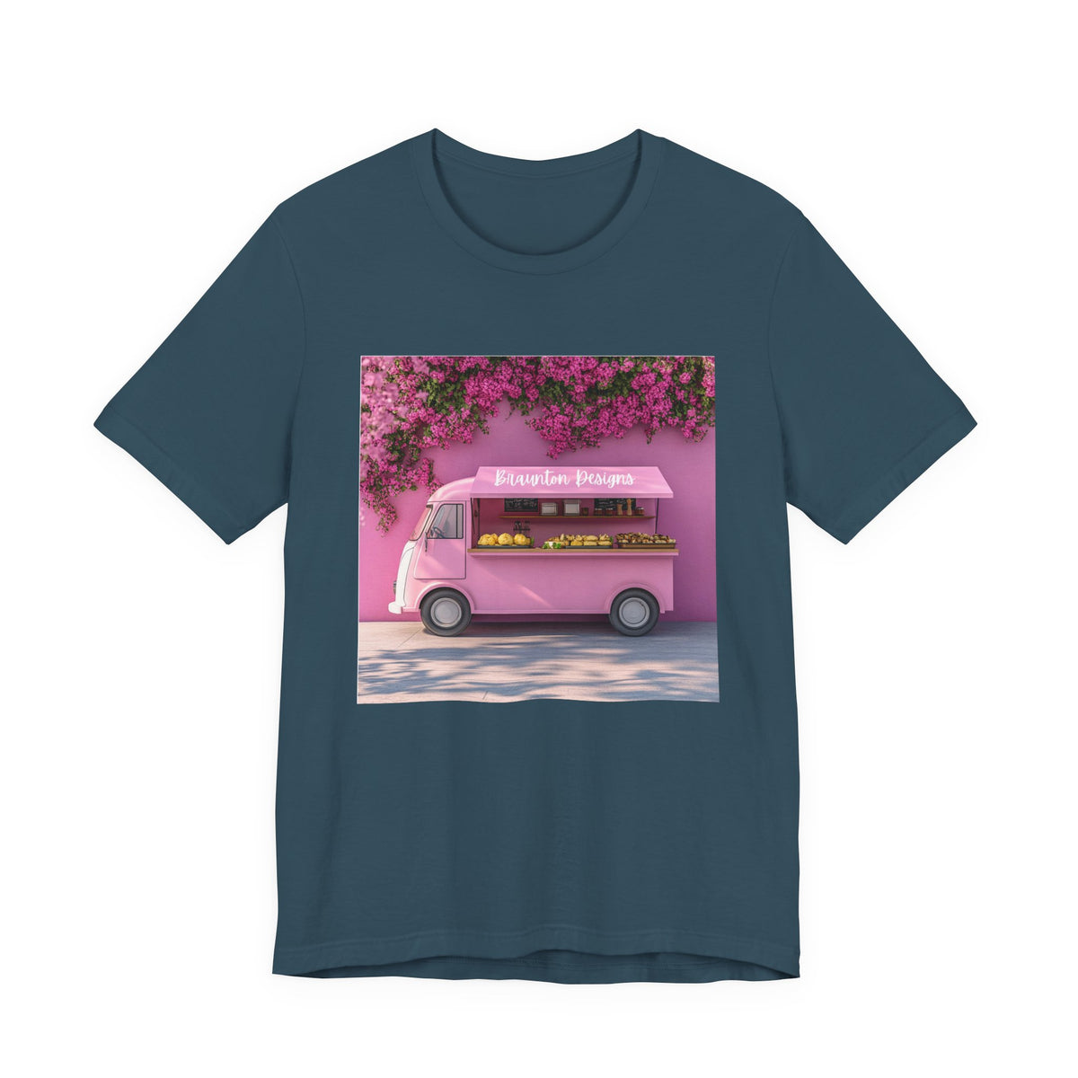 Pink Flower Truck T‑Shirt — Blossom Bakery Food Truck Graphic Tee
