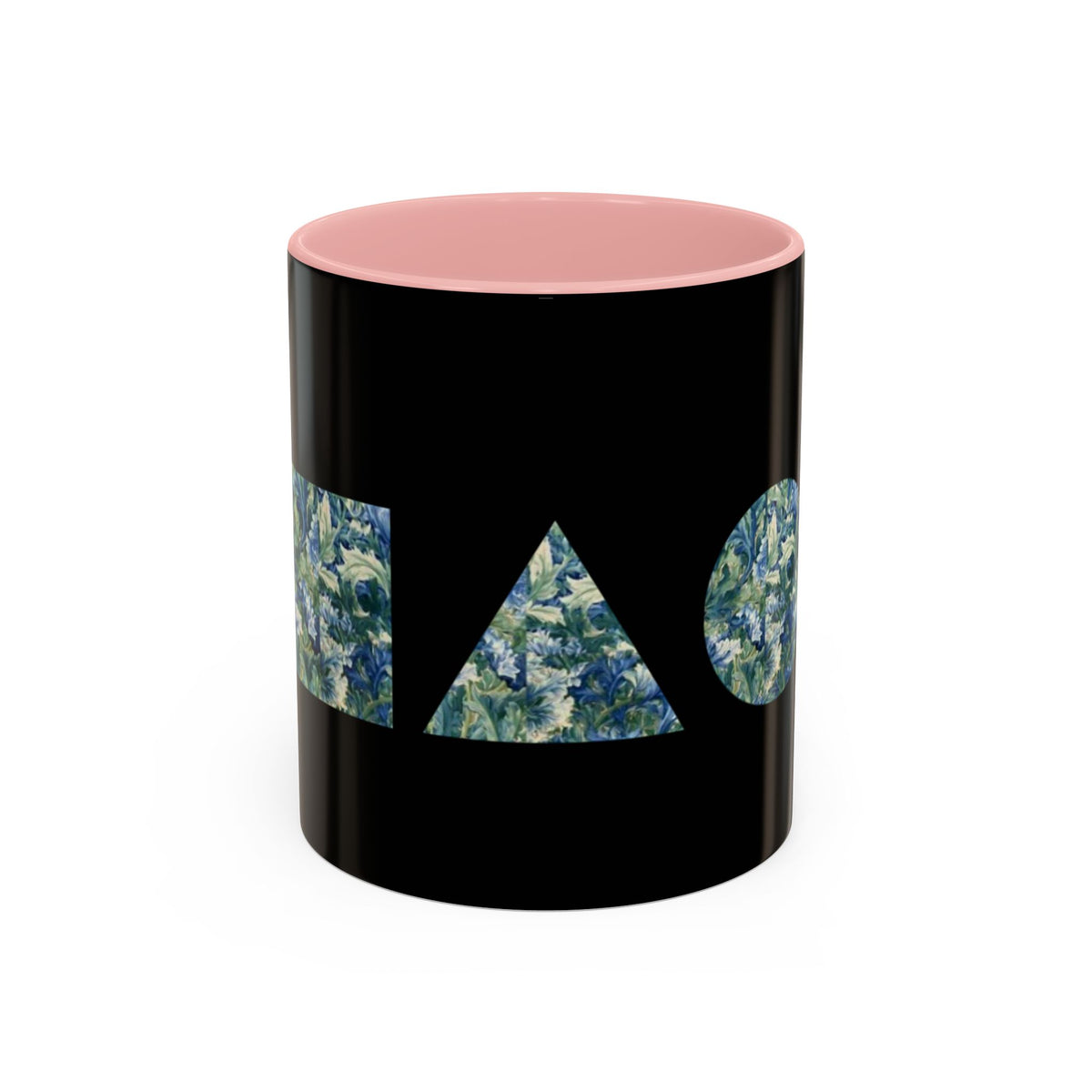 Geometric Floral Accent Coffee Mug — Blue Marble Circle Triangle Square