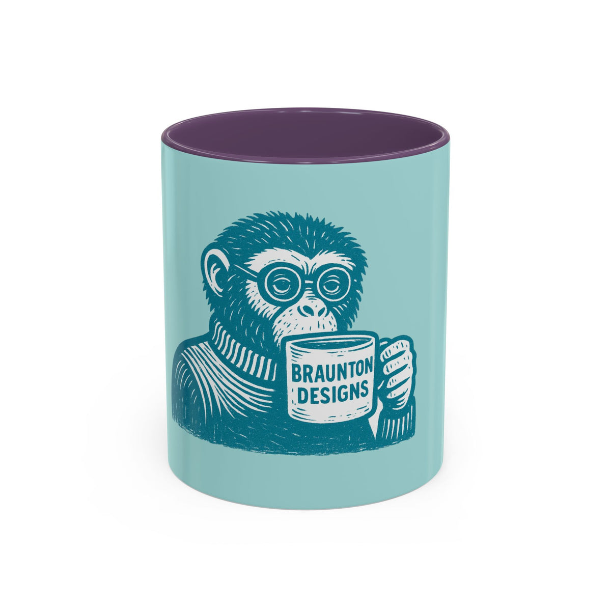 Retro Monkey Coffee Mug — Cute Chimp with 'Braunton Designs' Cup | Fun Gift for Coffee Lovers