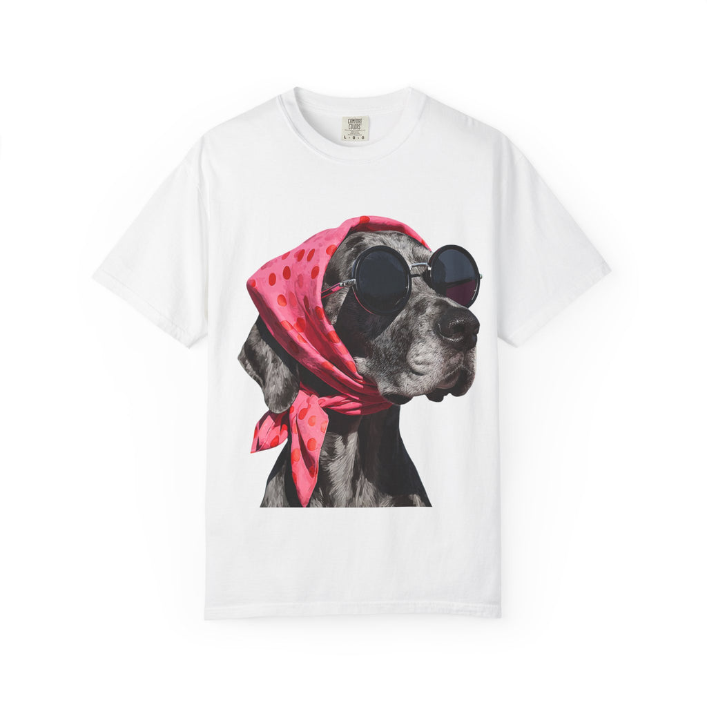 Cool Dog in Sunglasses and Polka Dot Scarf T-Shirt | Retro Pet Portrait