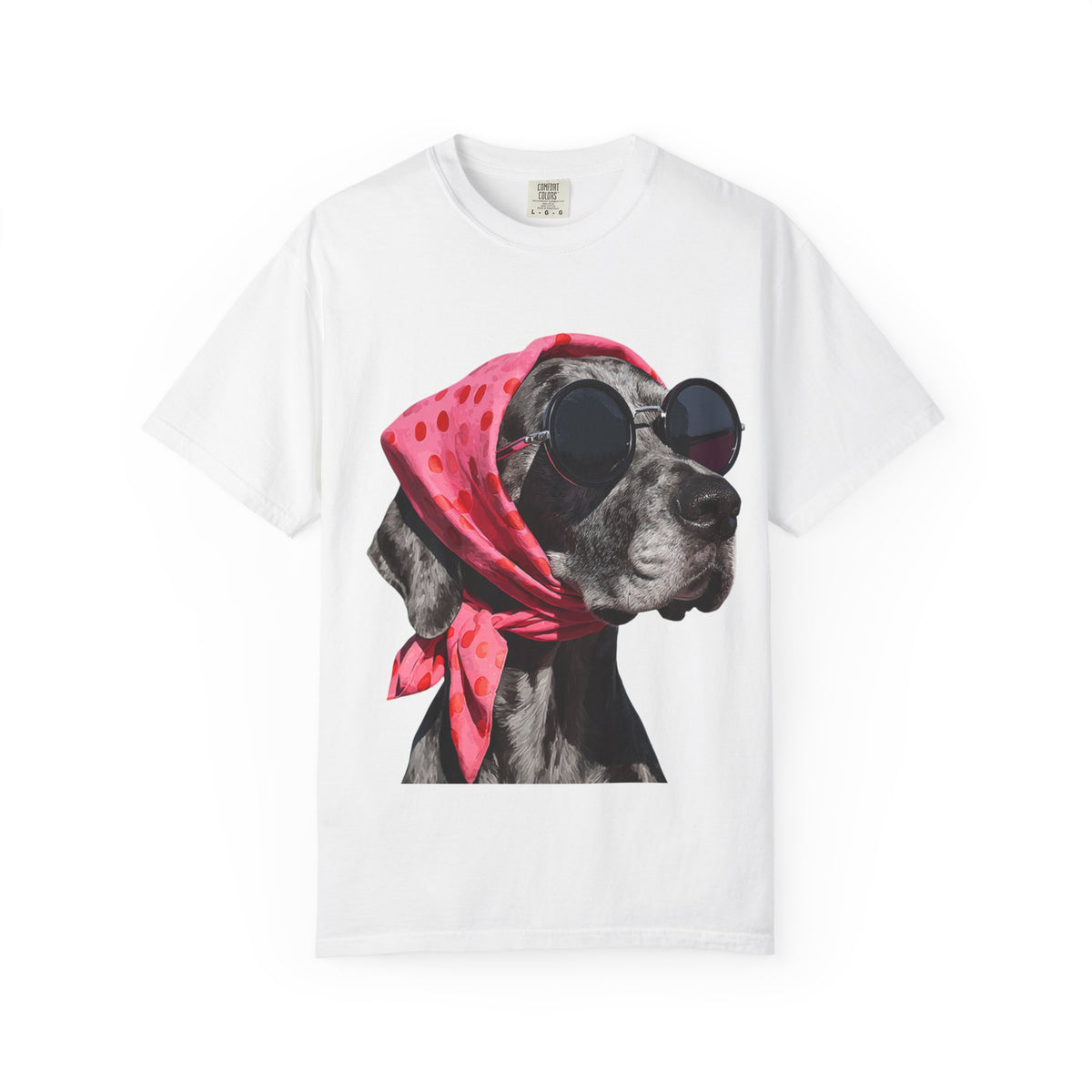 Cool Dog in Sunglasses and Polka Dot Scarf T-Shirt | Retro Pet Portrait
