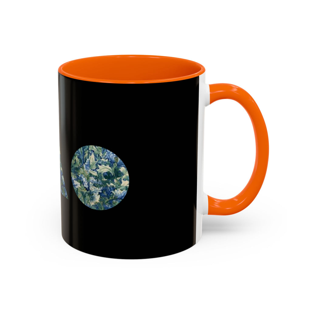 Geometric Floral Accent Coffee Mug — Blue Marble Circle Triangle Square