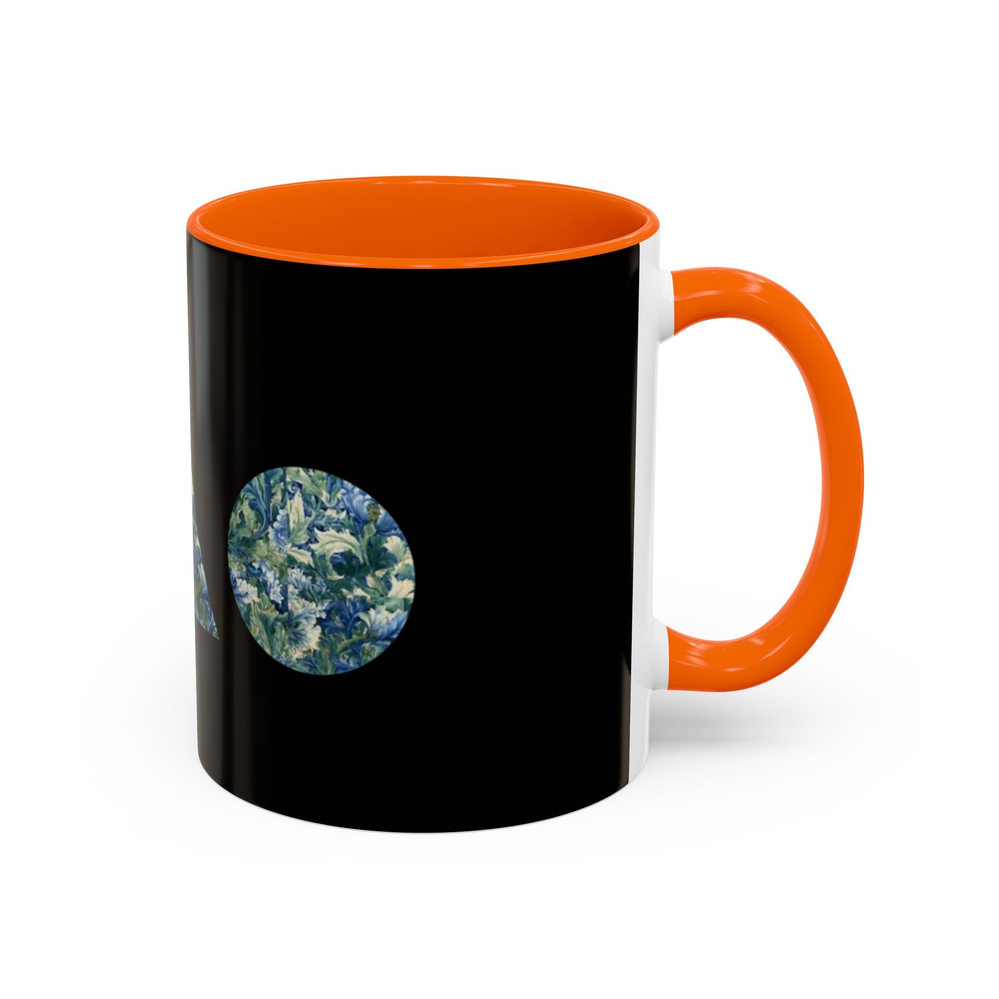 Geometric Floral Accent Coffee Mug — Blue Marble Circle Triangle Square