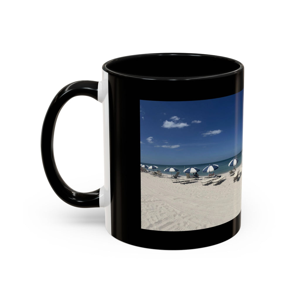 Beach Umbrellas Photo Coffee Mug — Scenic Oceanfront 11/15oz Accent Mug
