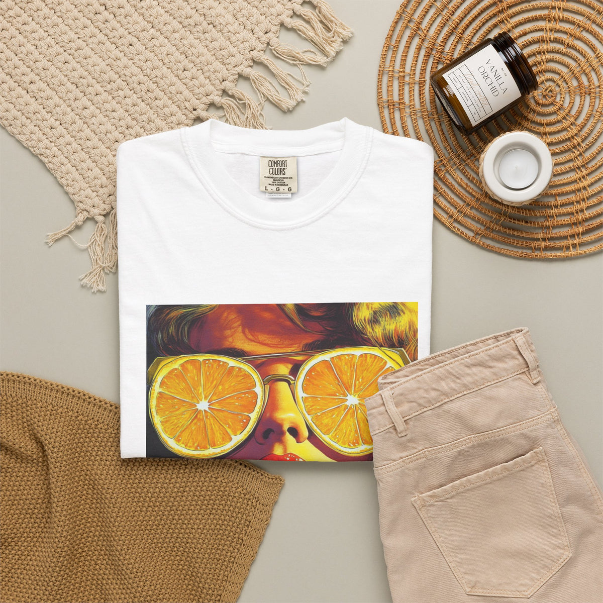 Retro Citrus Sunglasses T-Shirt. Heavyweight Fabric