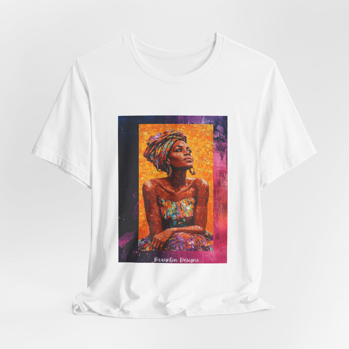 African Queen Portrait T-Shirt — Colorful Headwrap Art Tee