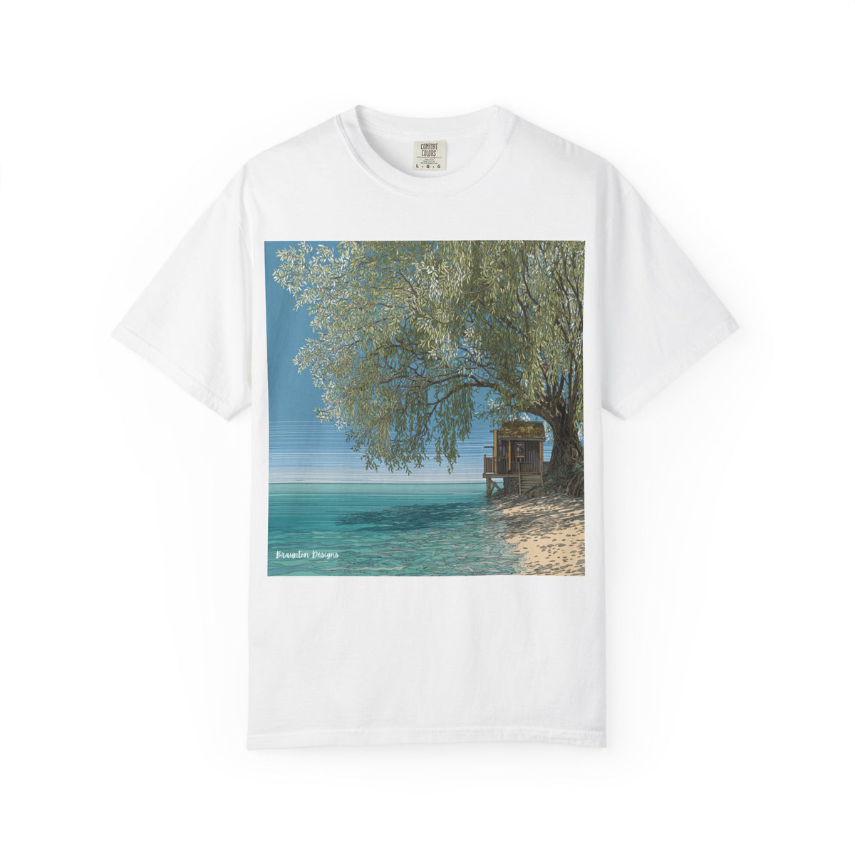 Beachfront Cabin Photo Tee — Tropical Seaside T-Shirt