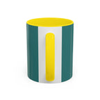 Surfing Art Coffee Mug — Teal Accent Ceramic Mug with Surfer Painting (11/15 oz)