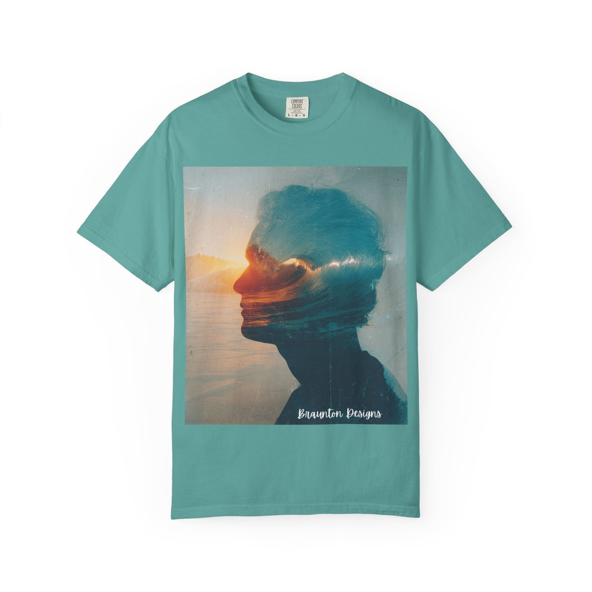 Surfer Double Exposure Tee — Ocean Sunset Silhouette T-Shirt
