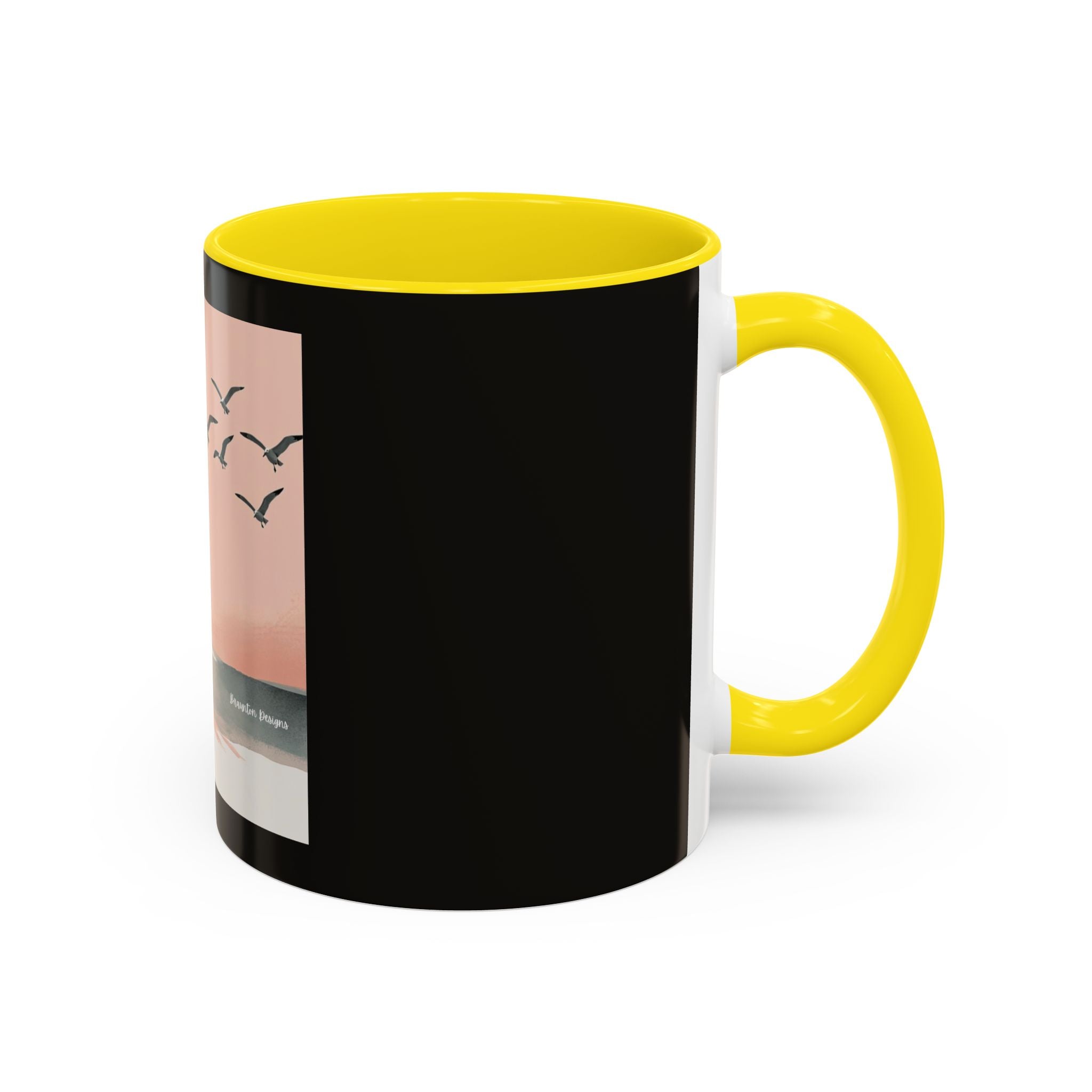 Surf Sunset Accent Coffee Mug — Beach Surfer Silhouette with Seagulls (11/15 oz)
