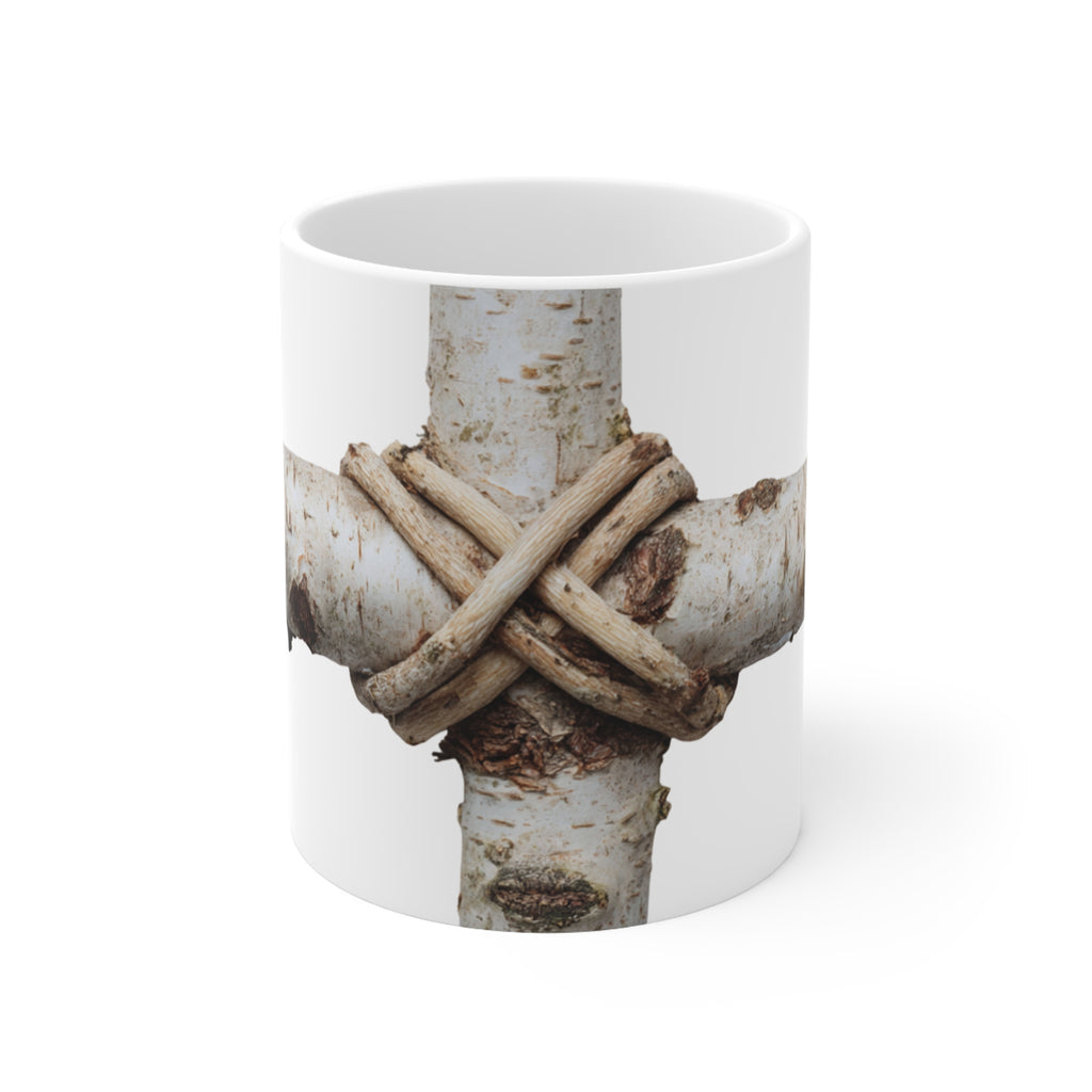 Symbolic Cross Branch Mug | Rustic Organic Art Coffee Cup | Minimalist Nature Photography | Thoughtful Botanical Gift | Unique Ceramic
