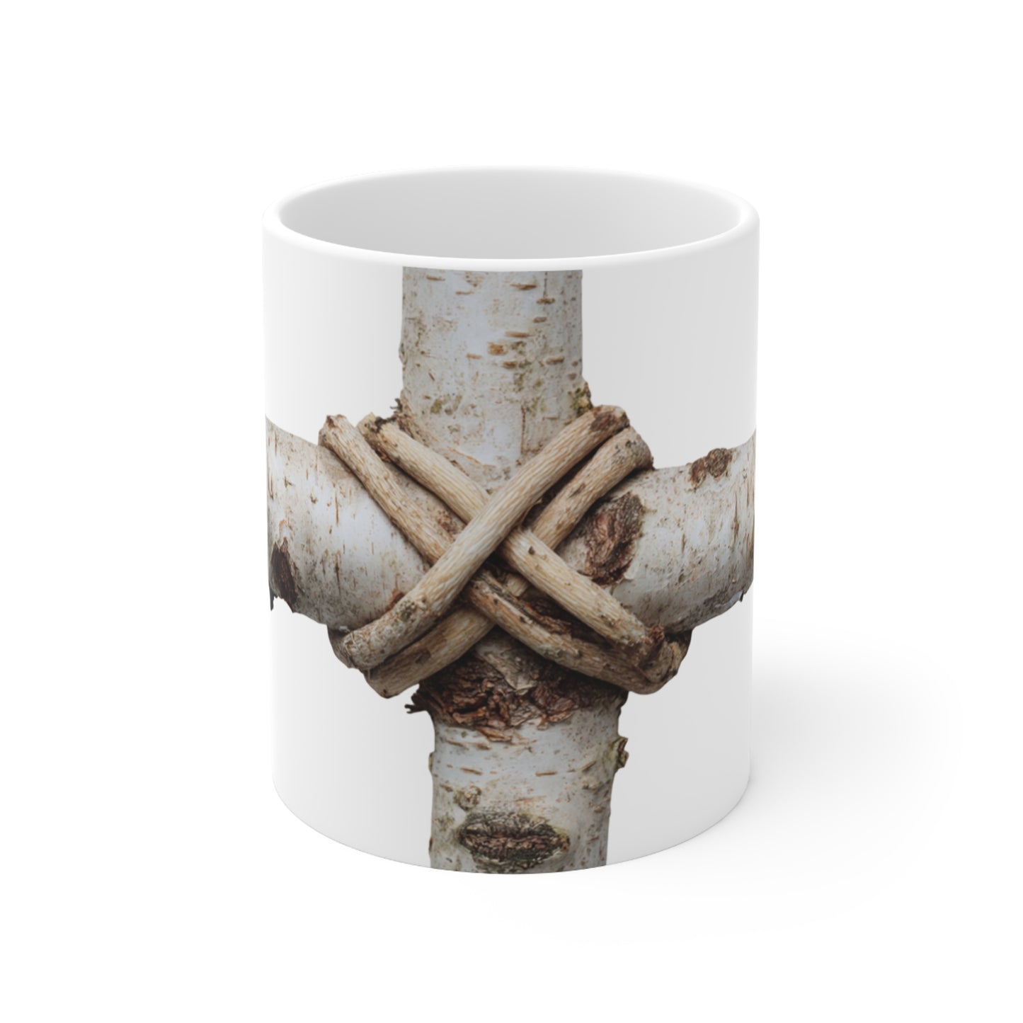 Symbolic Cross Branch Mug | Rustic Organic Art Coffee Cup | Minimalist Nature Photography | Thoughtful Botanical Gift | Unique Ceramic