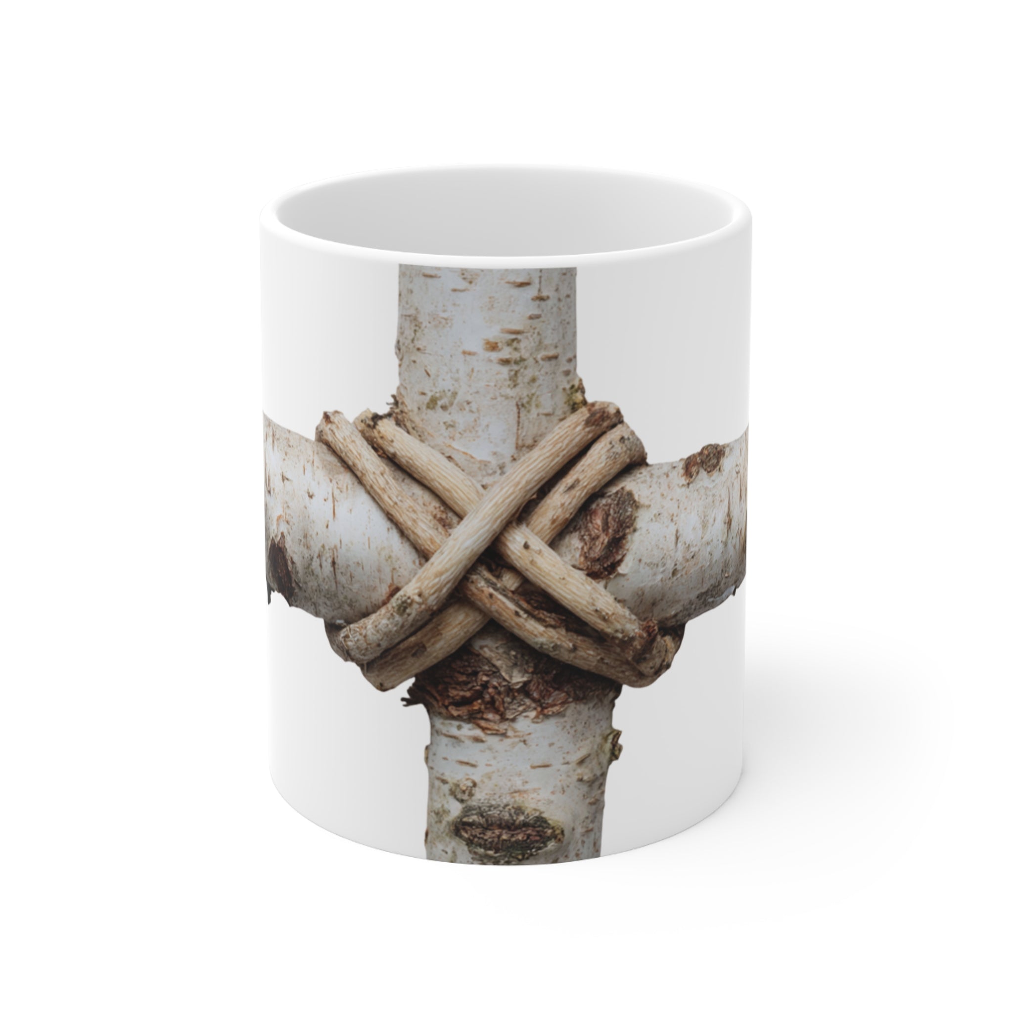 Symbolic Cross Branch Mug | Rustic Organic Art Coffee Cup | Minimalist Nature Photography | Thoughtful Botanical Gift | Unique Ceramic