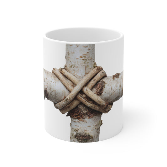 Symbolic Cross Branch Mug | Rustic Organic Art Coffee Cup | Minimalist Nature Photography | Thoughtful Botanical Gift | Unique Ceramic