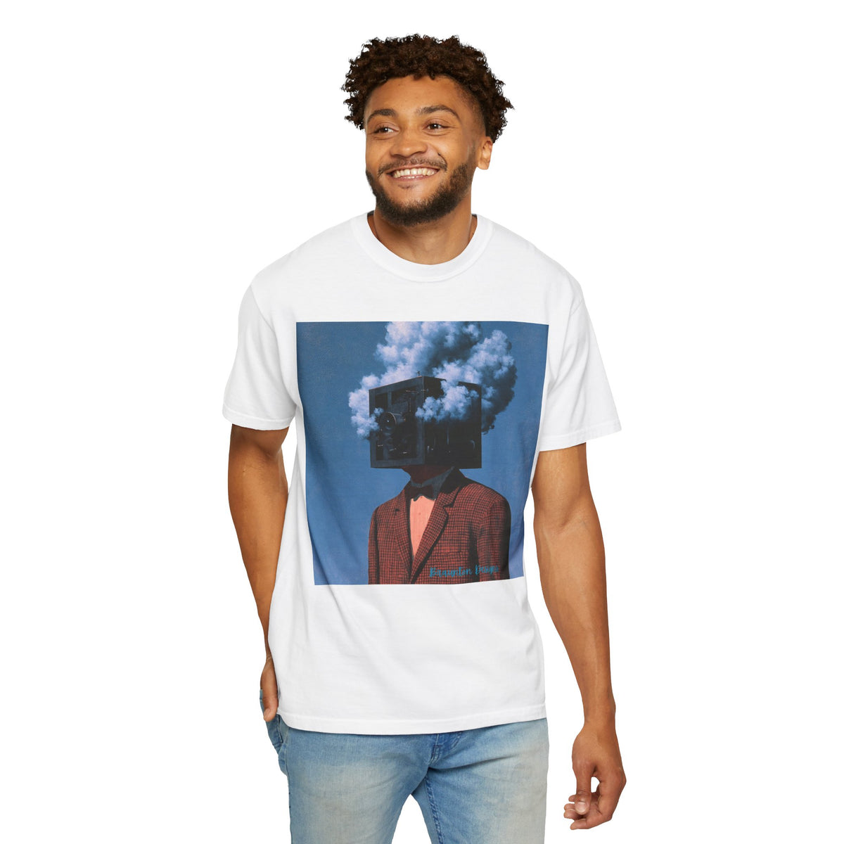 Surreal Smoke-Head Art T-Shirt — Vintage Suit Illustration