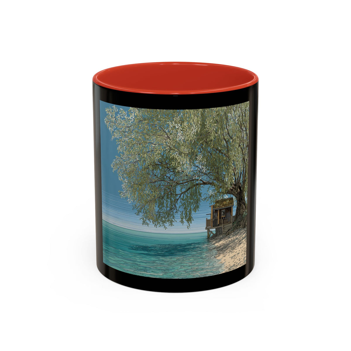 Coastal Cabin Beach Scene Accent Coffee Mug