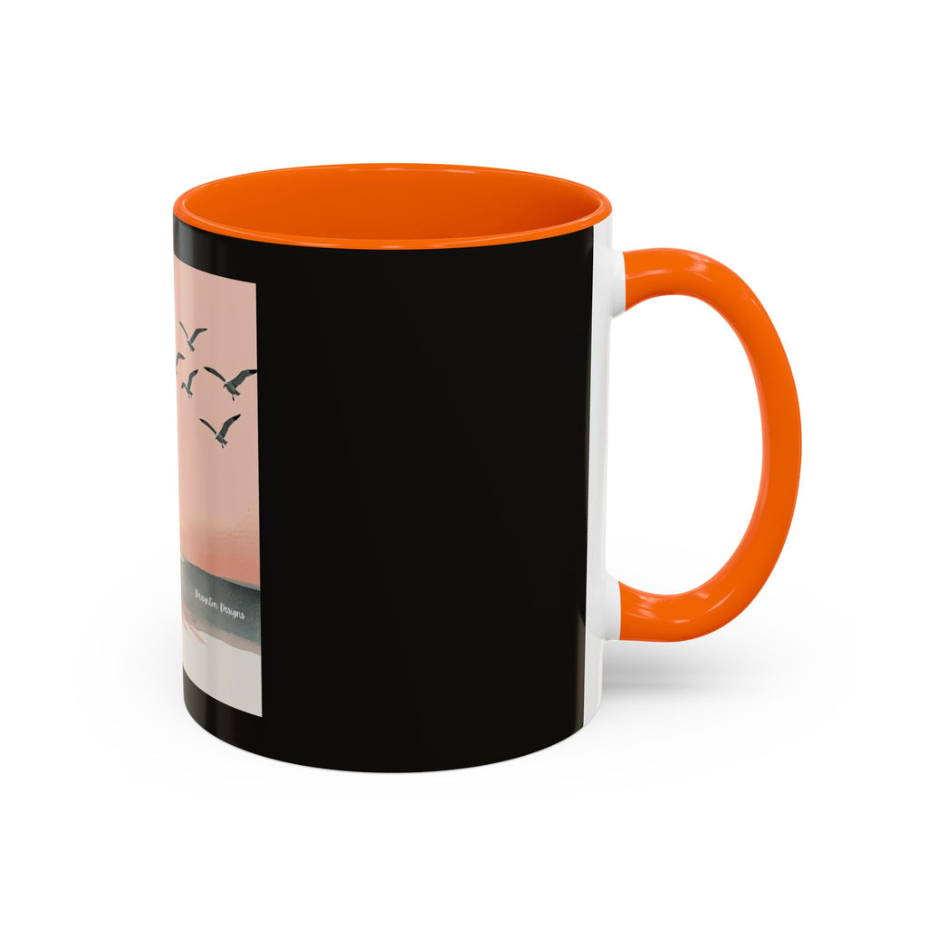 Surf Sunset Accent Coffee Mug — Beach Surfer Silhouette with Seagulls (11/15 oz)