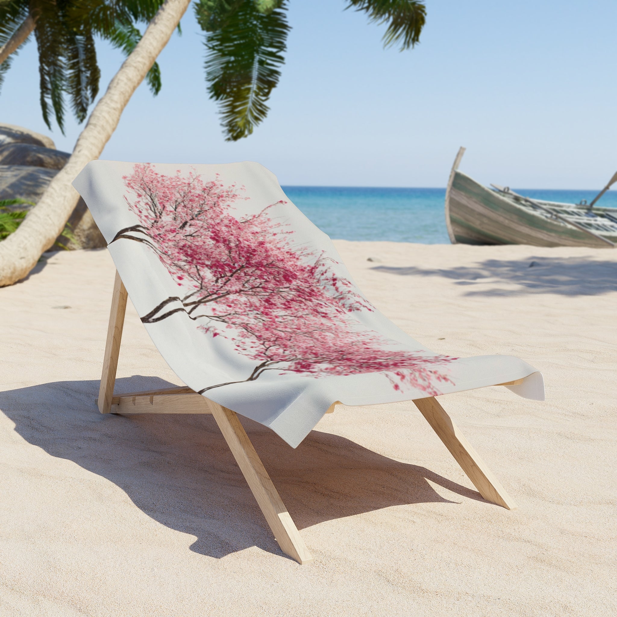 Pink Cherry Blossom Beach Towel | Floral Trees, Summer Seaside