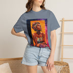 Afrocentric Portrait Art T-Shirt — Vibrant Woman in Headwrap Graphic Tee