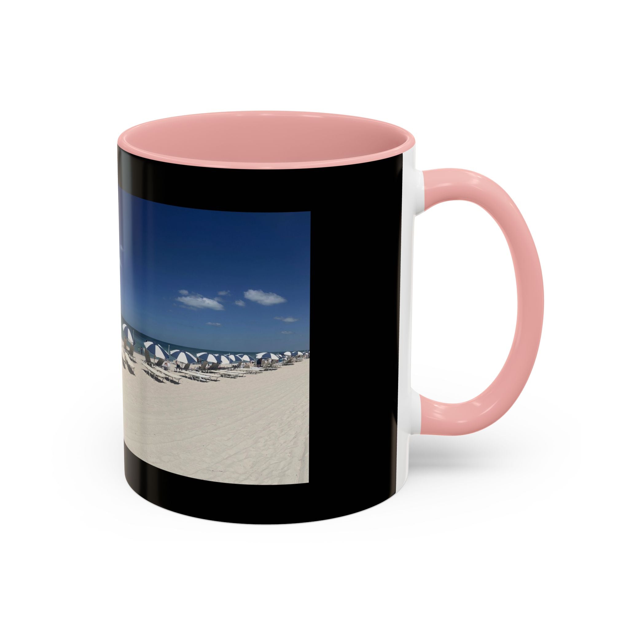 Beach Umbrellas Photo Coffee Mug — Scenic Oceanfront 11/15oz Accent Mug