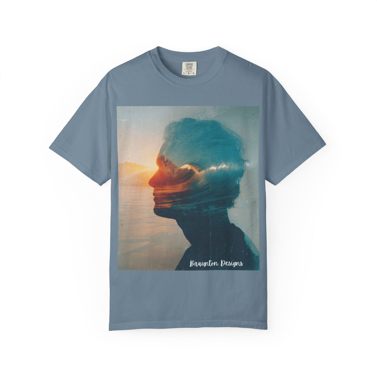 Surfer Double Exposure Tee — Ocean Sunset Silhouette T-Shirt