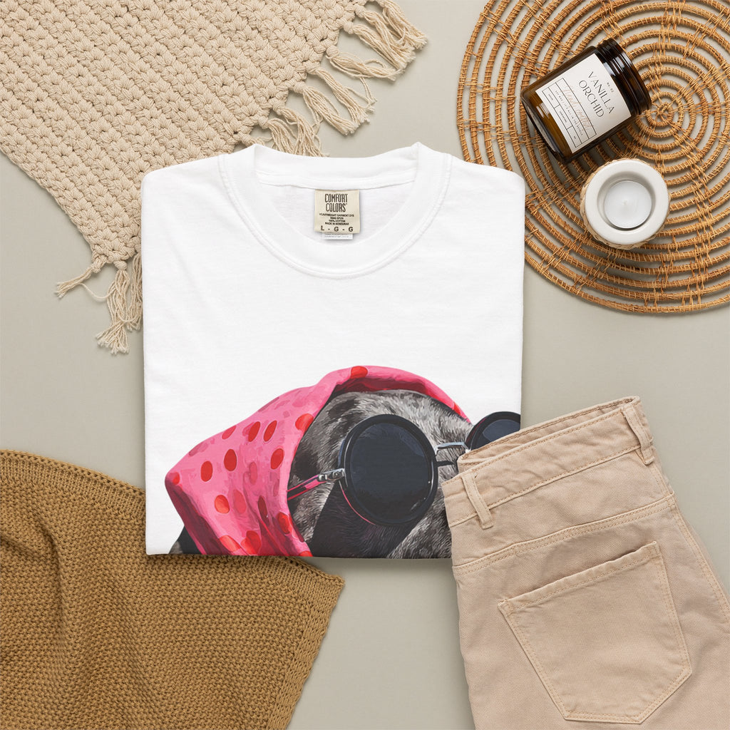 Cool Dog in Sunglasses and Polka Dot Scarf T-Shirt | Retro Pet Portrait