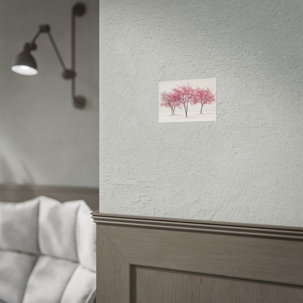 Pink Blossom Tree Rolled Poster | Cherry Blossom Wall Art, Minimal Landscape Print