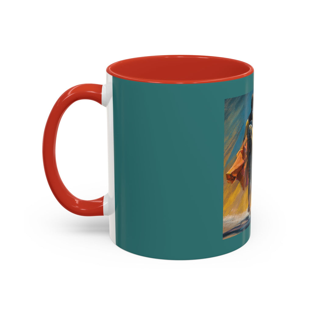 Surfing Art Coffee Mug — Teal Accent Ceramic Mug with Surfer Painting (11/15 oz)