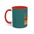 Surfing Art Coffee Mug — Teal Accent Ceramic Mug with Surfer Painting (11/15 oz)