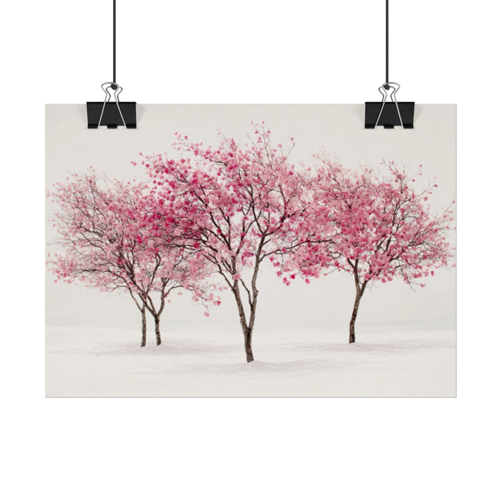 Pink Blossom Tree Rolled Poster | Cherry Blossom Wall Art, Minimal Landscape Print