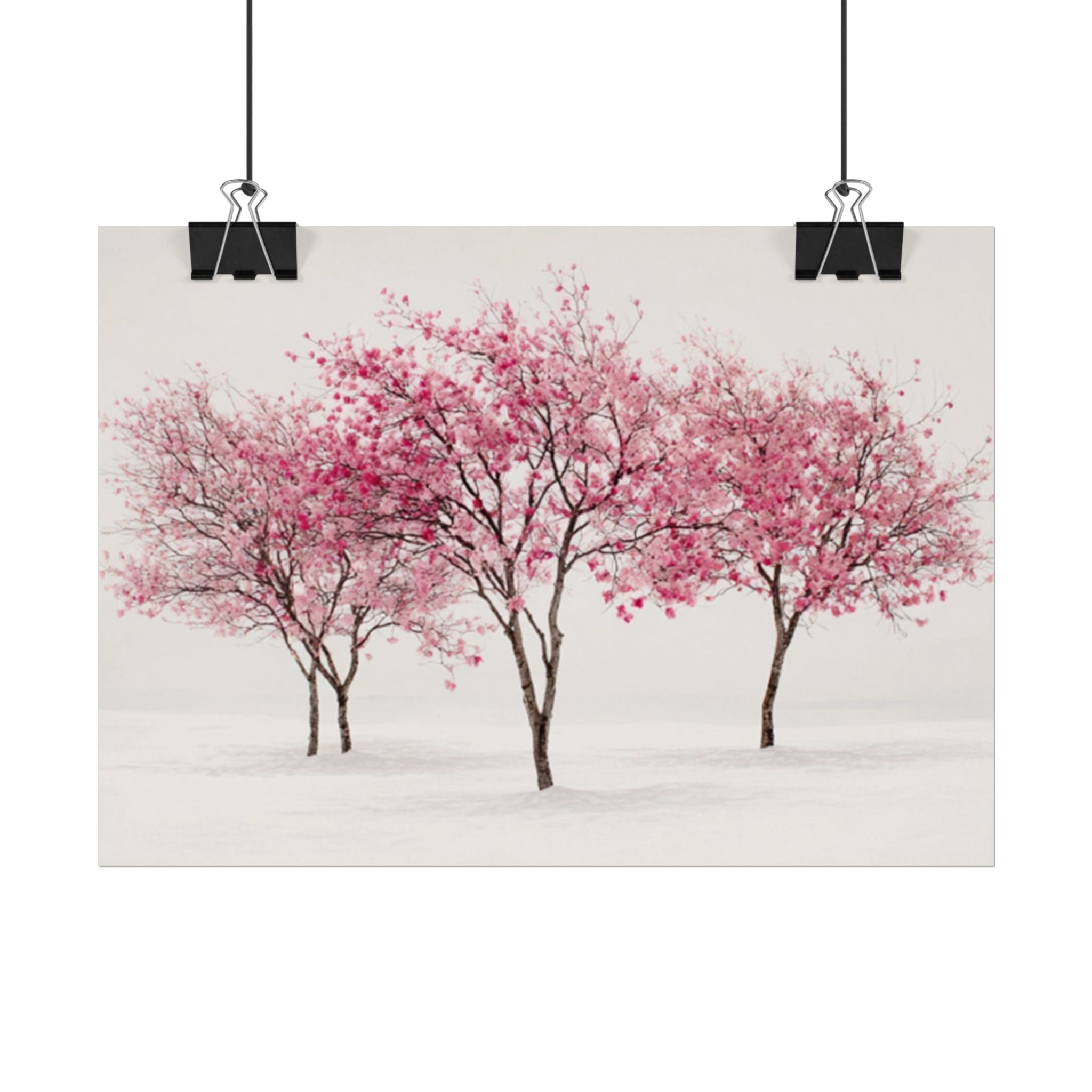 Pink Blossom Tree Rolled Poster | Cherry Blossom Wall Art, Minimal Landscape Print