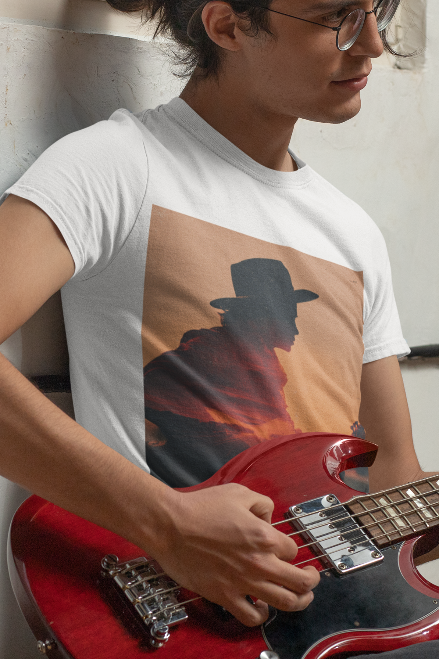 Cowboy Sunset T‑Shirt — Silhouette Guitarist Graphic Tee
