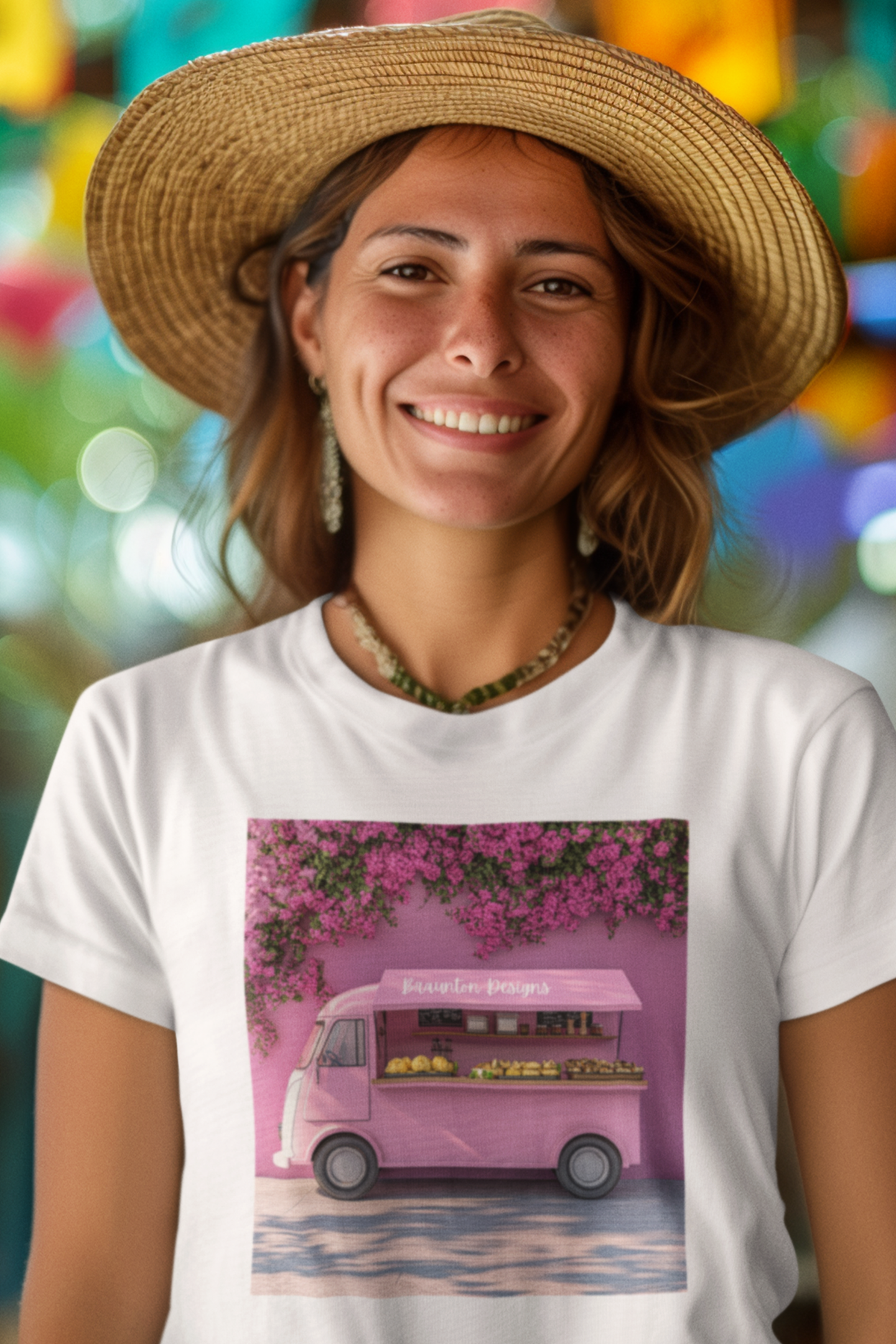 Pink Flower Truck T‑Shirt — Floral Market Van Graphic Tee
