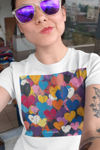 Women's Heart Pattern Tee - Colorful Heart Square Graphic Shirt