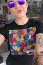 Women's Heart Pattern Tee - Colorful Heart Square Graphic Shirt