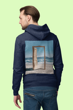 Beach Doorway Hoodie — Surreal Ocean Landscape Fleece Pullover