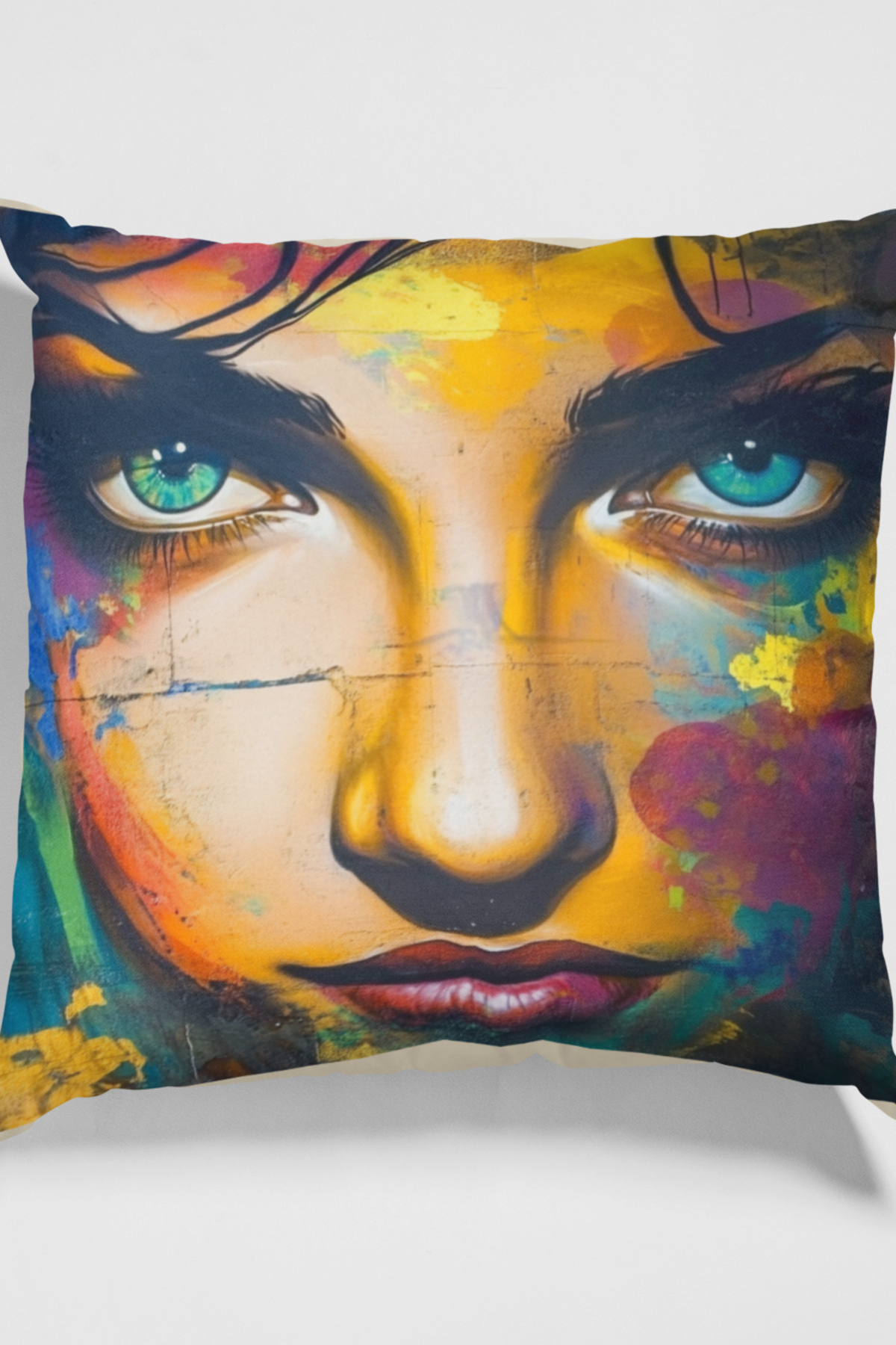 Colorful Portrait Throw Pillow — Abstract Woman Art on Pink Back