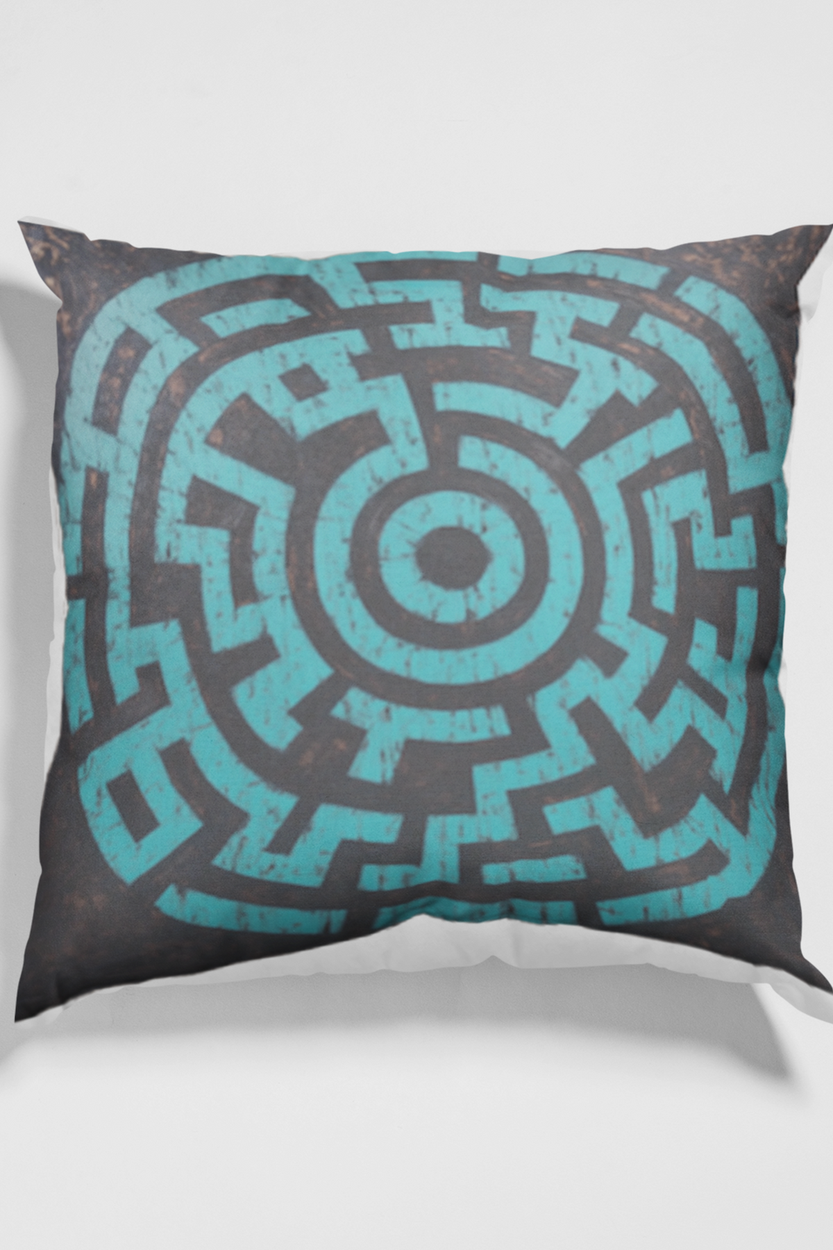 Turquoise Geometric Maze Throw Pillow — Modern Boho Square Cushion