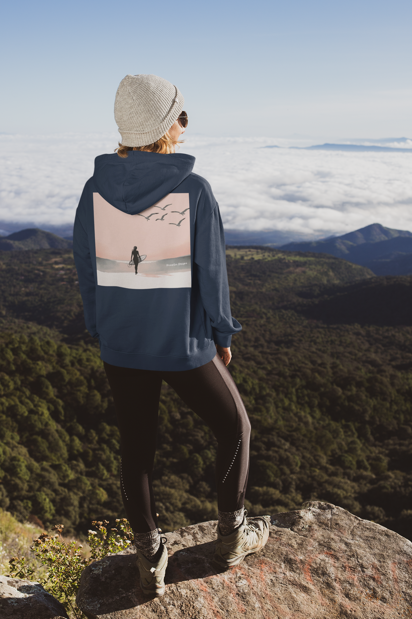 Surfer Silhouette Hoodie — Beach Sunset Graphic Pullover