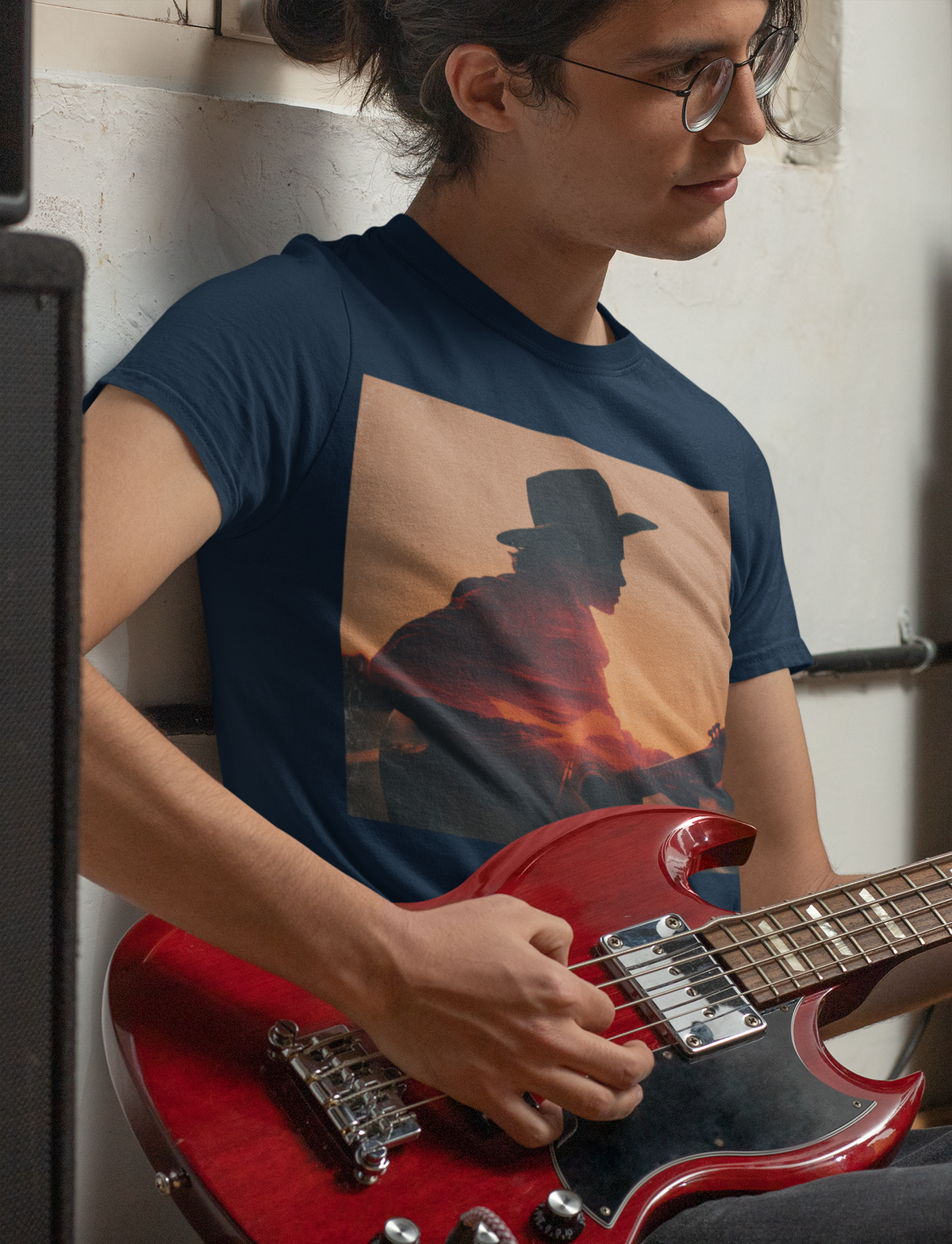 Cowboy Sunset T‑Shirt — Silhouette Guitarist Graphic Tee