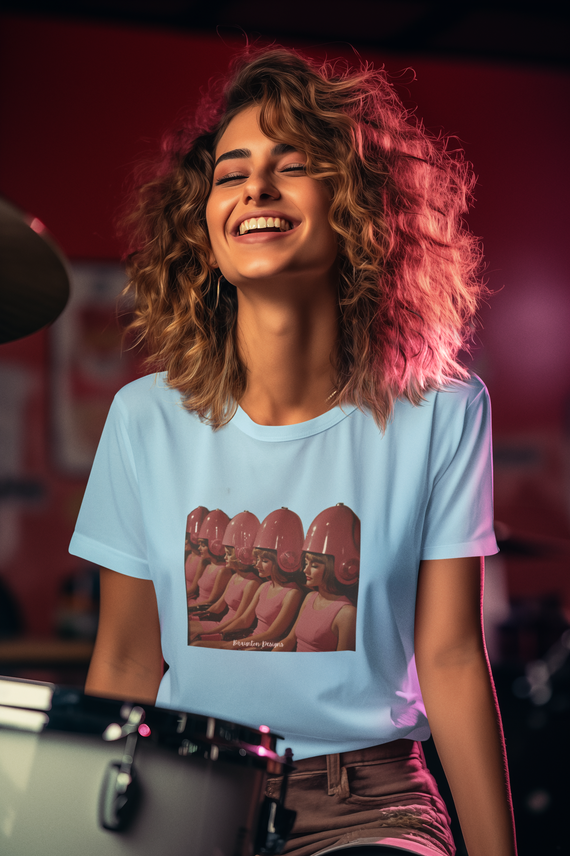 Retro Salon Photo T-Shirt — Vintage Pink Hair Dryer Print