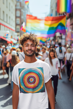Colorful Concentric Circles T-Shirt — Vibrant Retro Rainbow Target Graphic