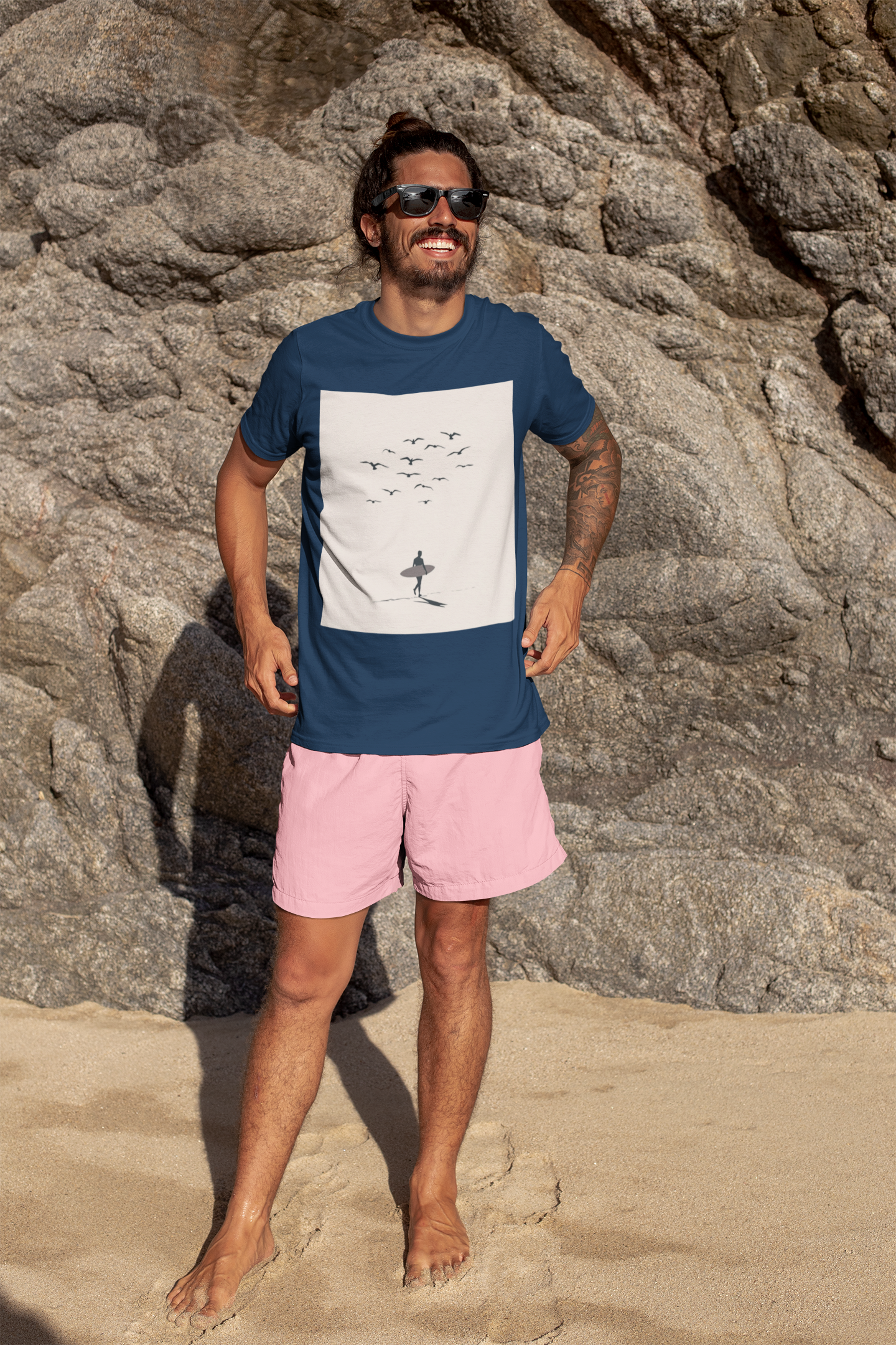 Surfer Beach Scene Tee | Casual Low Tide Waves Dude