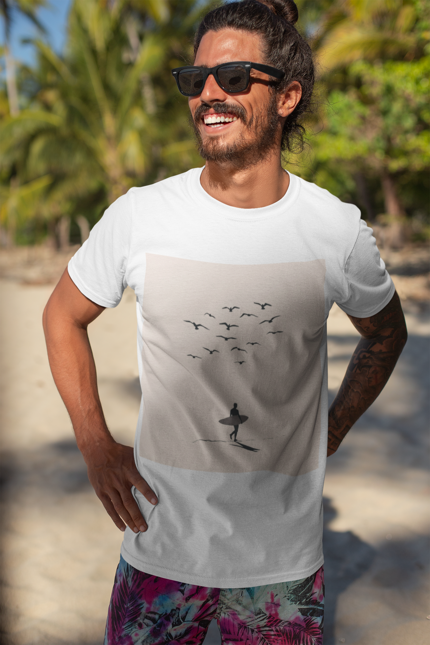 Surfer Beach Scene Tee | Casual Low Tide Waves Dude